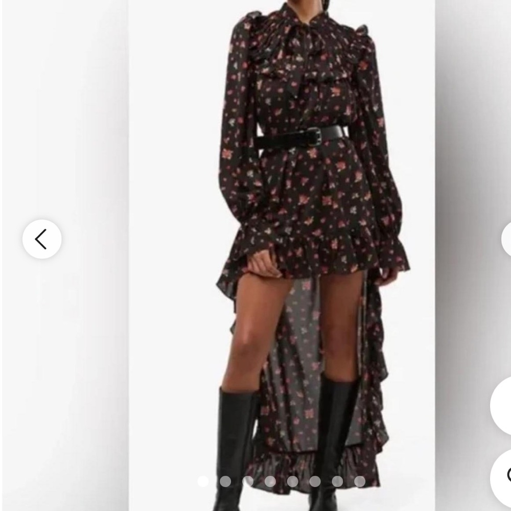 WeWoreWhat High Low Tie Neck Floral Black Dress